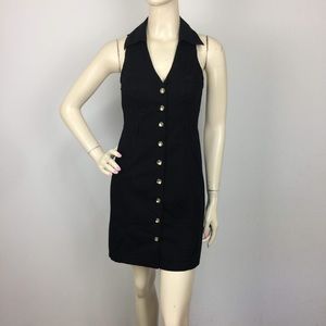 Guess Stretch Black Gold Toned button Shirtdress